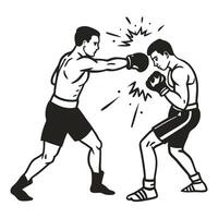 boxing match illustration two fighters in stance, dynamic action, competitive sports vector