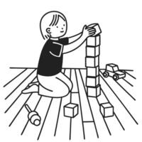 Child building tower with blocks, engaging in imaginative play and development vector