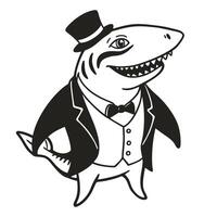 dapper shark elegant shark with top hat and tuxedo illustration anthropomorphic marine creature, formal attire, unique character concept vector