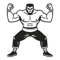 Strongman illustration bold muscular athlete in power pose with determined expression vector