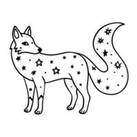 Starry fox with celestial tail, intricate outline design for creative coloring pages and mystical art vector