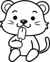 A cartoon mouse eating ice cream coloring page vector
