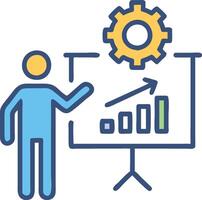 A man is standing next to a presentation board with a gear on it vector