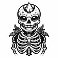 Tattoo Style Skeleton Design with Wings and Mohawk on White Background vector