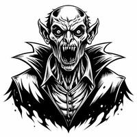 Vintage Ink Illustration of a Menacing Vampire with Fangs and Pointed Ears vector