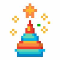 Colorful Pixel Art Pyramid With Star and Shining Elements on White Background vector