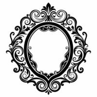 Ornate Vintage Frame with Elegant Floral Swirls in Black and White vector