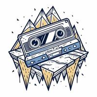 Retro Cassette Tape with Abstract Geometric Mountain Design in Vintage Style Art vector