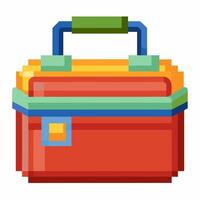Colorful Square Toolbox Illustration with Handle and Latch 8 bit Pixel Art Style vector