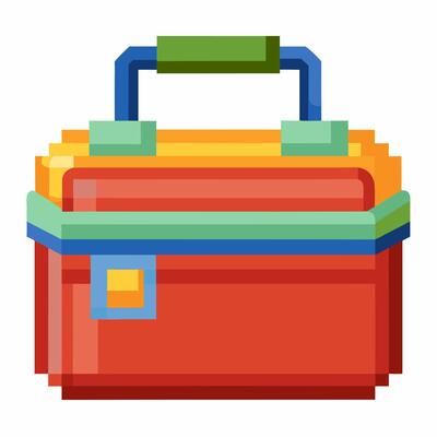 Colorful Square Toolbox Illustration with Handle and Latch 8 bit Pixel Art Style