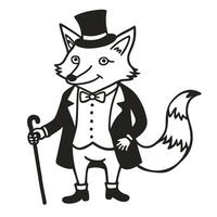 dapper fox in tuxedo with top hat and cane, charming character in elegant attire vector