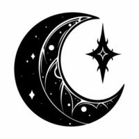 Elegant Crescent Moon and Star Silhouette with Cosmic Details vector