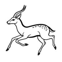 Running antelope illustration black and white line art of a leaping gazelle with curved horns vector