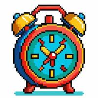Retro Pixel Art Alarm Clock with Blue and Red Design for Gamers and Digital Art Enthusiasts vector