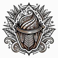 Intricate Cupcake Tattoo Design with Ornate Details and Geometric Patterns vector