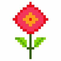 Pixel Art Flower Icon in Retro 8 Bit Style on White Background vector