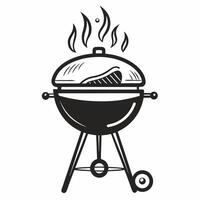 Monochrome Illustration of Outdoor Grill with Steaming Lid and Food vector