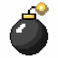 Pixel Art Bomb Icon with Lit Fuse in Retro Game Style vector
