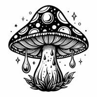 Intricate Black and White Mushroom with Celestial Patterns and Stars vector