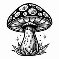 Hand Drawn Mystical Mushroom Intricate Black and White Illustration with Fantasy Elements vector