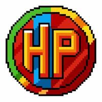 Retro Pixel Art Gaming Badge with Colorful HP Letters vector