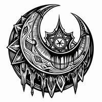 Intricate Gothic Crescent Moon with Ornate Patterns and Mystical Symbols vector
