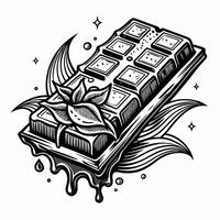 Artistic Illustration of Chocolate Bar with Leaves and Melting Drips vector