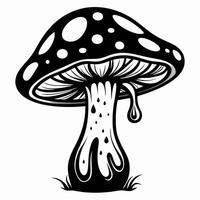 Black and White Illustration of a Fantasy Mushroom with Dripping Effects vector