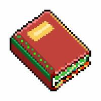 Pixel Art Red Book 8 bit Style Illustration of a Closed Book with Green and Beige Details vector