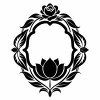 Elegant Floral Frame with Lotus and Leaves Design in Black Silhouette vector