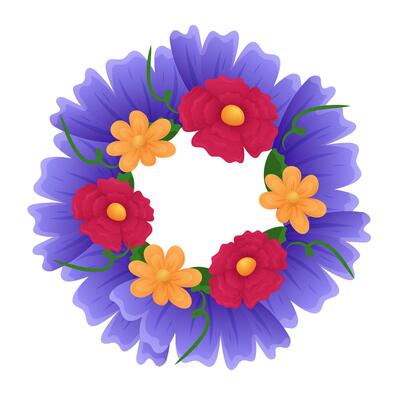 Floral wreath with vibrant colors and intricate design for decoration