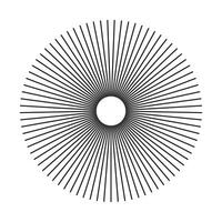 Radial circle lines form. Circular lines trendy element. Symbol of Sun star rays pattern. Flat design minimalist mockup. Spokes with radiating stripes. Abstract illusion geometric round shape. vector