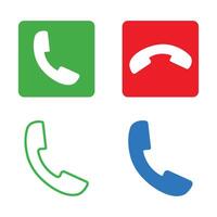 Four colored phone icons showing call, no call, and busy status. vector