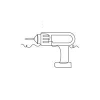 one line art Cordless Drill tool illustration. line art, one continuous line, simple, hand drawn and sketch style. for icons, symbols, signs or logos vector