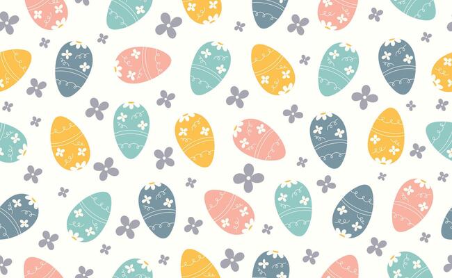 Modern Easter seamless pattern with egg, daisy, spring flowers. Happy Easter pattern in flat style for background, posters, banners, greeting cards, kids textiles. illustration.