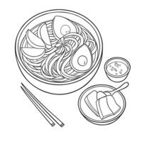 Naengmyeon Line Art Korean Noodle Illustration vector