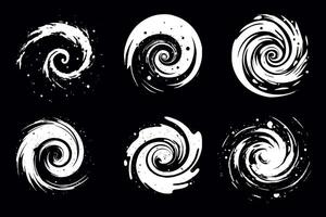 A set of abstract swirls and vortex patterns. Swirling Ink Abstract Design. Image of a galaxy and a cosmic path vector