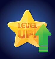 Glowing Star with Level Up Sign and Green Arrow vector