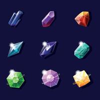 Colorful Precious Gems and Crystals Set on Dark Background vector