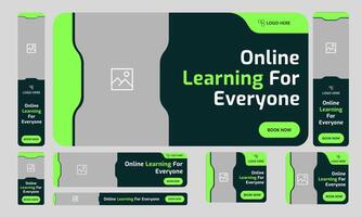 Best online learning platform web set banner design for social media post, daily learning web bundle banner design, fully editable eps 10 file format vector
