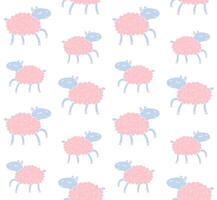 Seamless pattern of doodle running sheep vector
