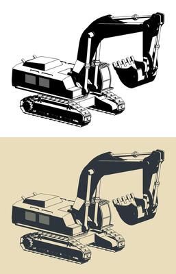 Excavator stylized illustration