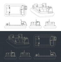 Hovercraft drawings stylized illustrations vector