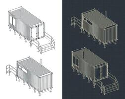 Isometric drawings of a container house vector