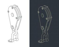 Single reel hanging sheave block isometric blueprints vector