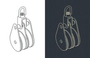 Double blocks for yacht rigging isometric blueprints vector