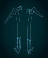 Ice axe isometric blueprints illustration vector