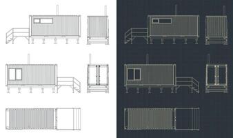 Drawings of a container house vector