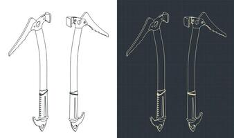 Ice axe isometric blueprints vector