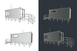 Container house converted from a shipping container blueprints vector